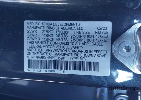 2023 Honda Cr-V Ex-L Awd from USA, damaged, VIN 7FARS4H79PE015204